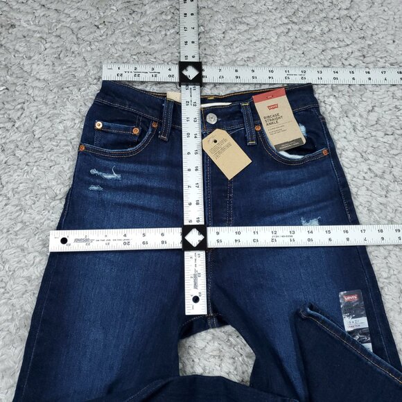 Levi's Ribcage Straight Ankle Stretch Jeans Dark Wash Blue Size 26x27 Ripped - Picture 8 of 9